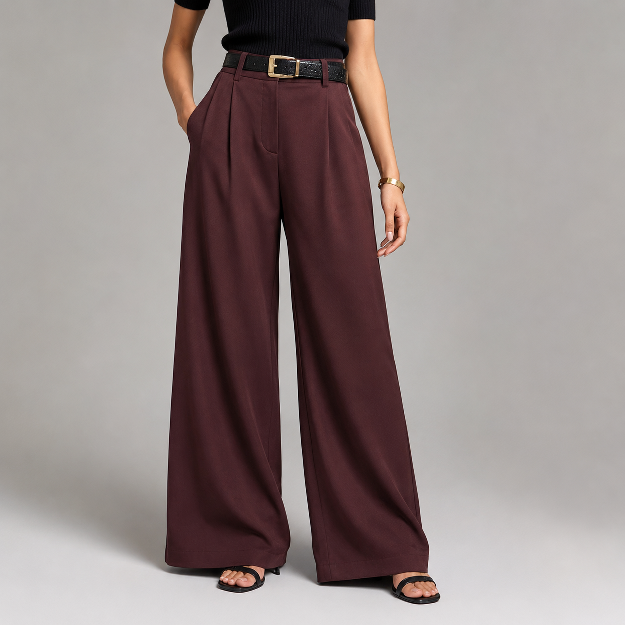 Montarello Women's Tailored Wide Leg Trousers with High Rise Waist