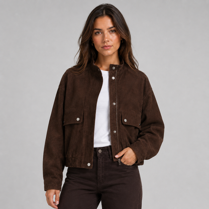 Montarello Women's Suede-Look Cropped Jacket with Snap Front