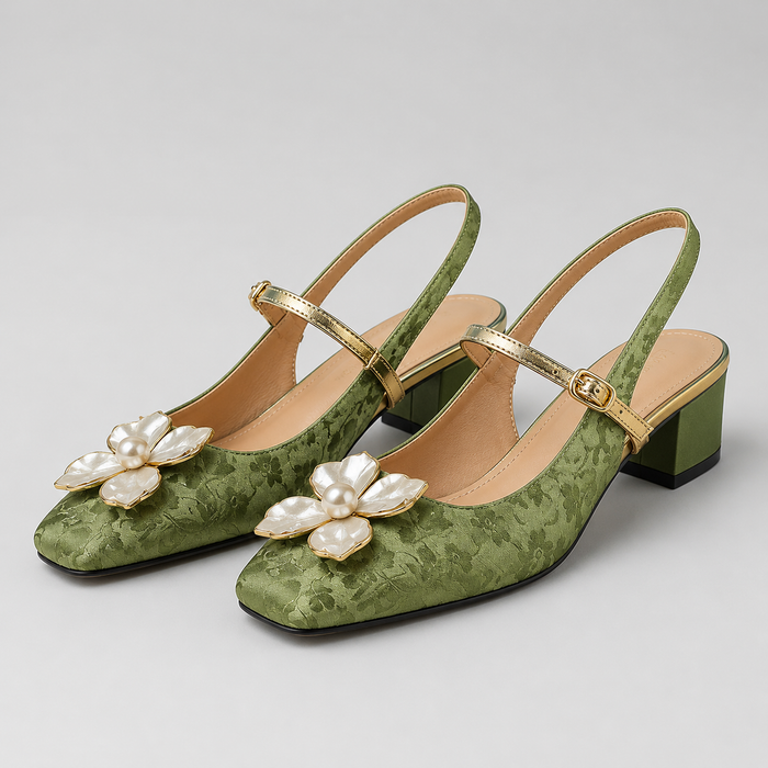 Montarello Women's Floral Block Heel Slingback Pumps