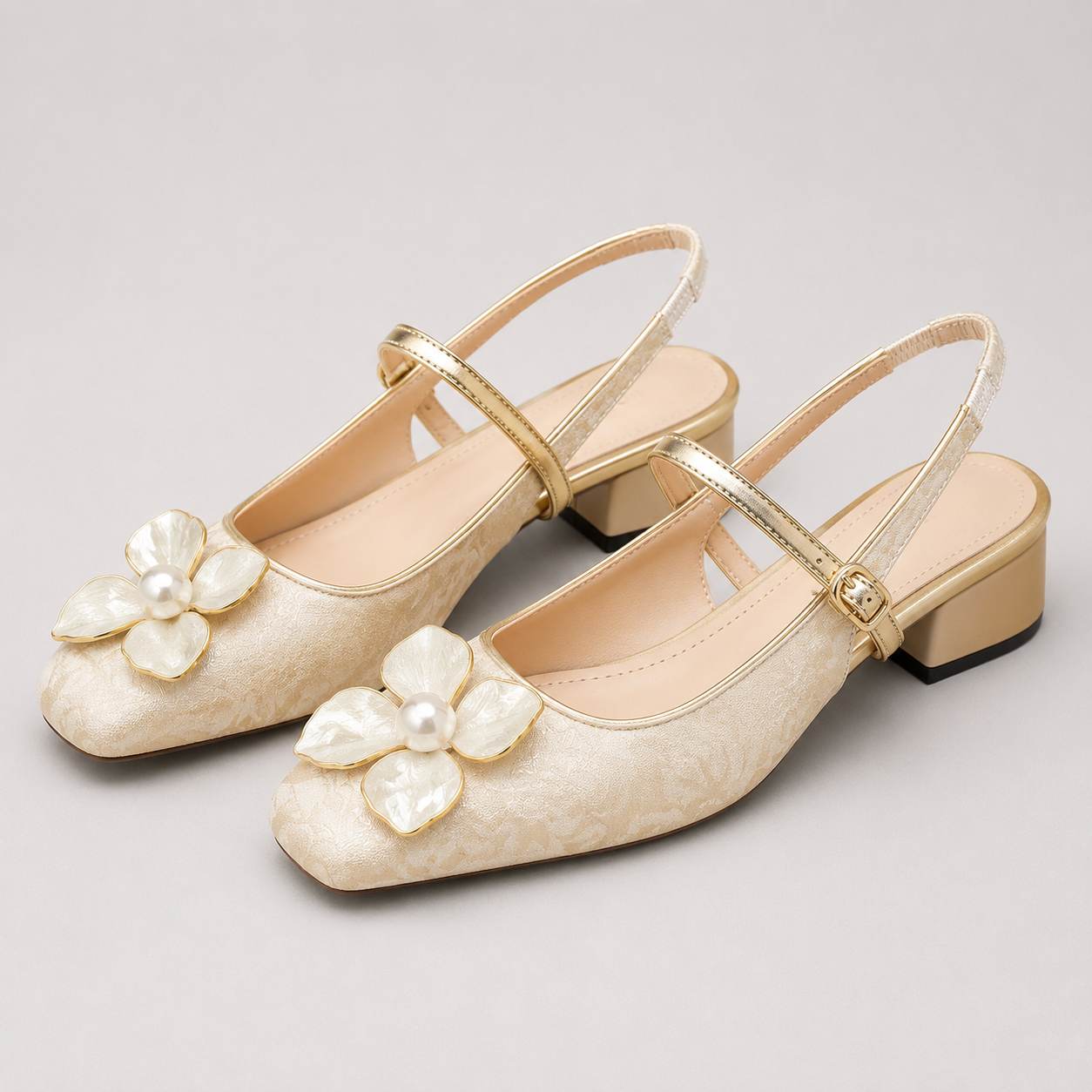 Montarello Women's Floral Block Heel Slingback Pumps