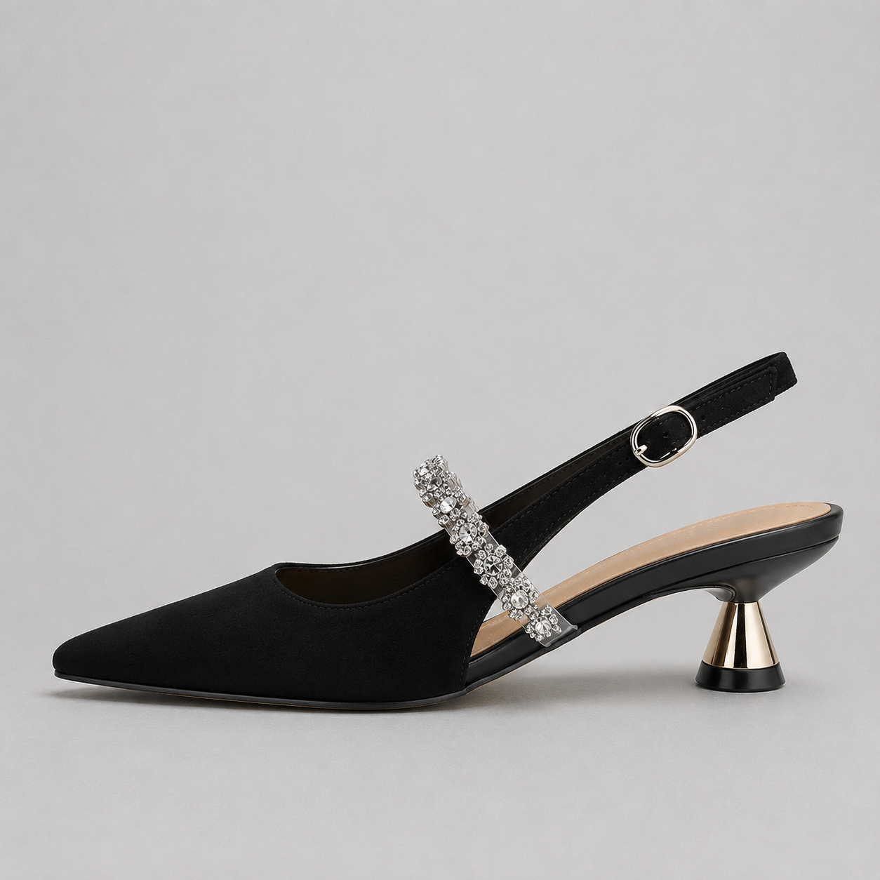Montarello Women's Crystal Strap Pointed Toe Slingback Pumps