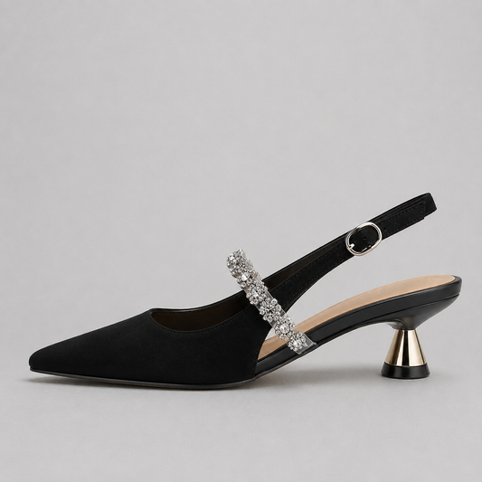 Montarello Women's Crystal Strap Pointed Toe Slingback Pumps