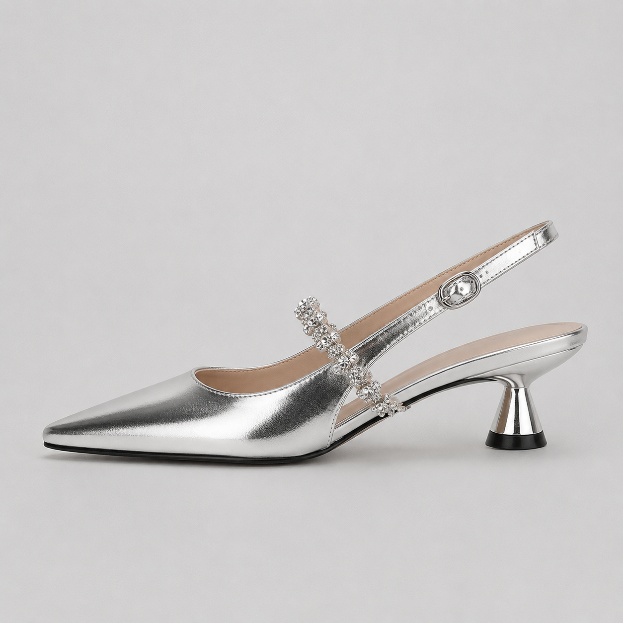 Montarello Women's Crystal Strap Pointed Toe Slingback Pumps