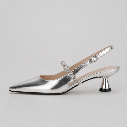 Montarello Women's Crystal Strap Pointed Toe Slingback Pumps