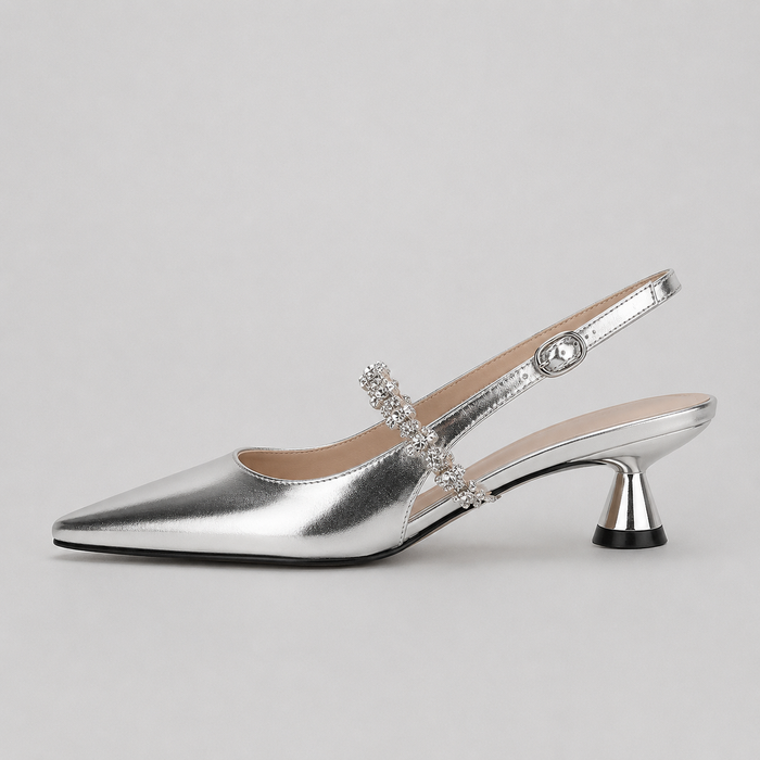 Montarello Women's Crystal Strap Pointed Toe Slingback Pumps