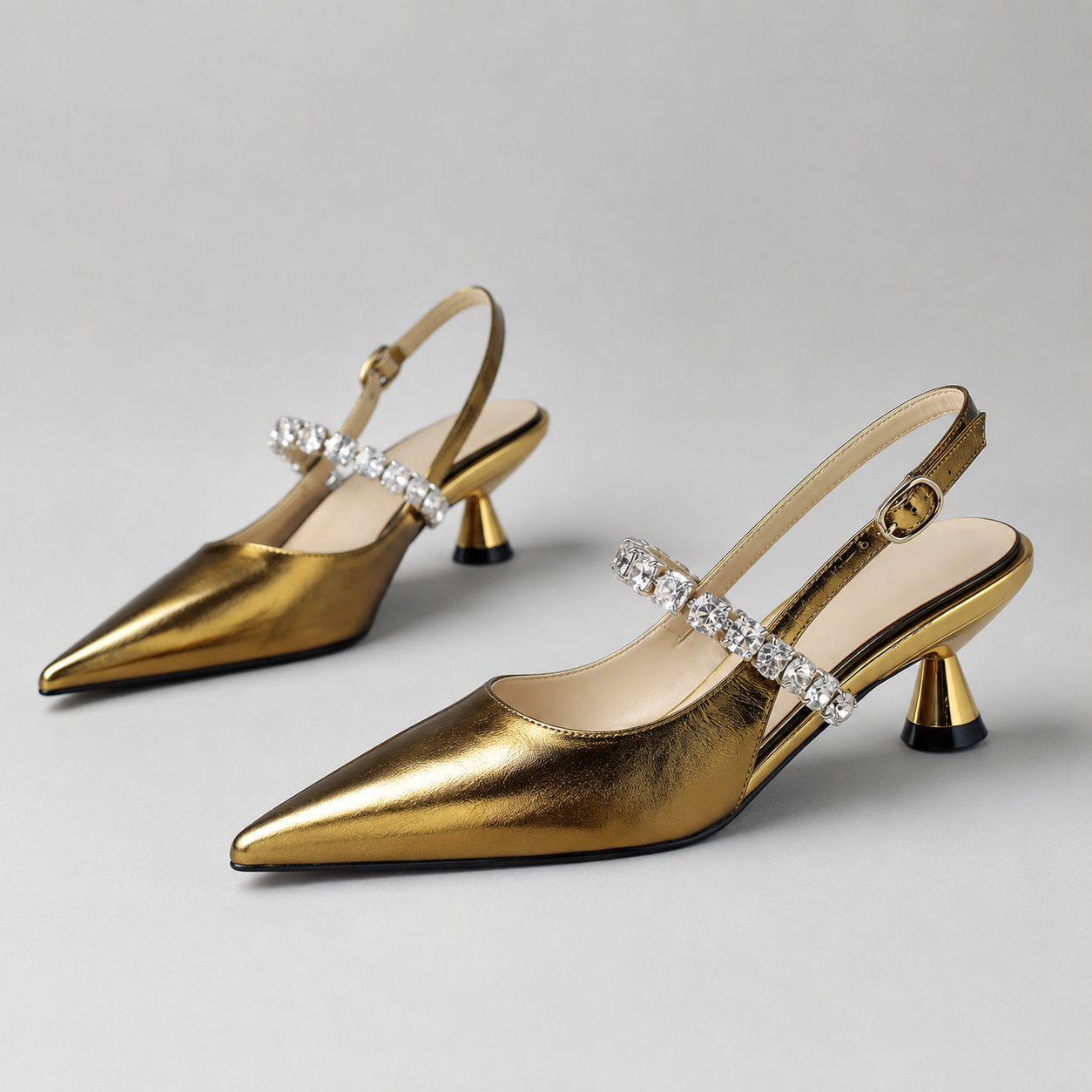Montarello Women's Crystal Strap Pointed Toe Slingback Pumps