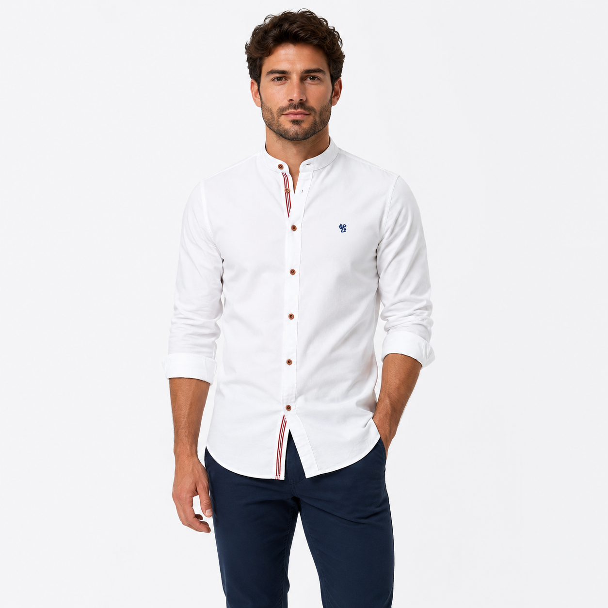 Montarello Men's Collarless Long-Sleeve Shirt