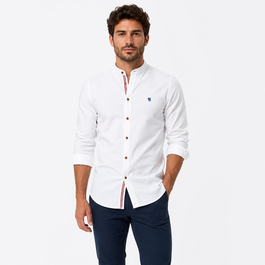 Montarello Men's Stand Collar Long-Sleeve Button-Up Shirt
