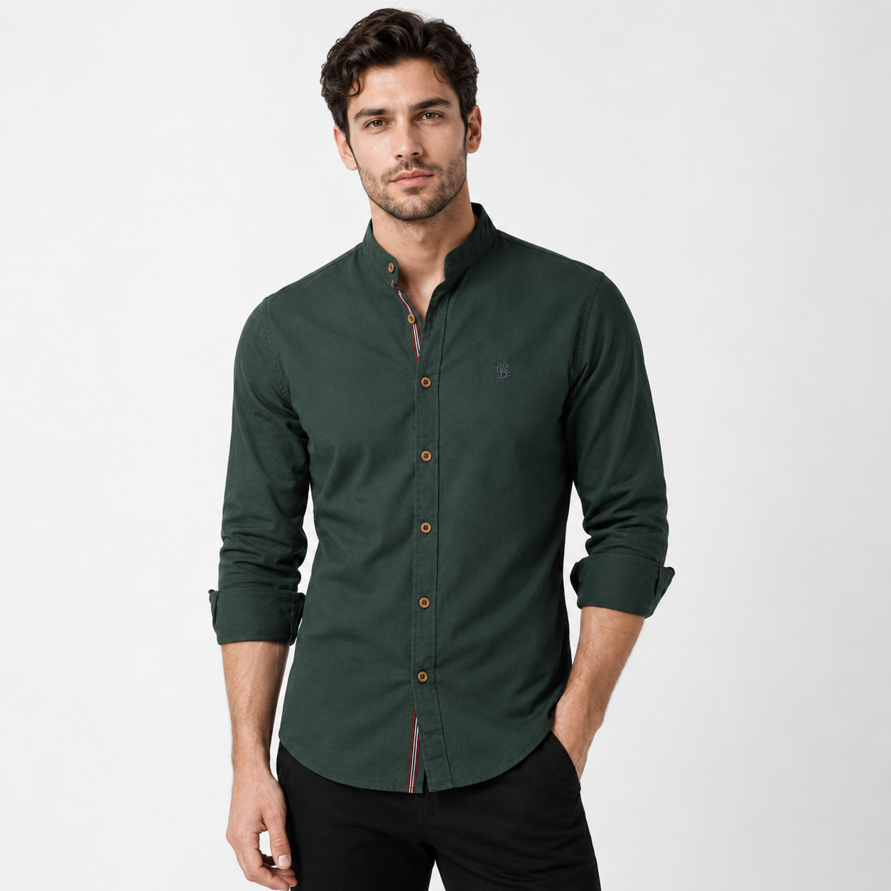 Montarello Men's Collarless Long-Sleeve Shirt