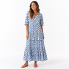 Montarello Geometric Print Lantern Sleeve Maxi Dress Women's