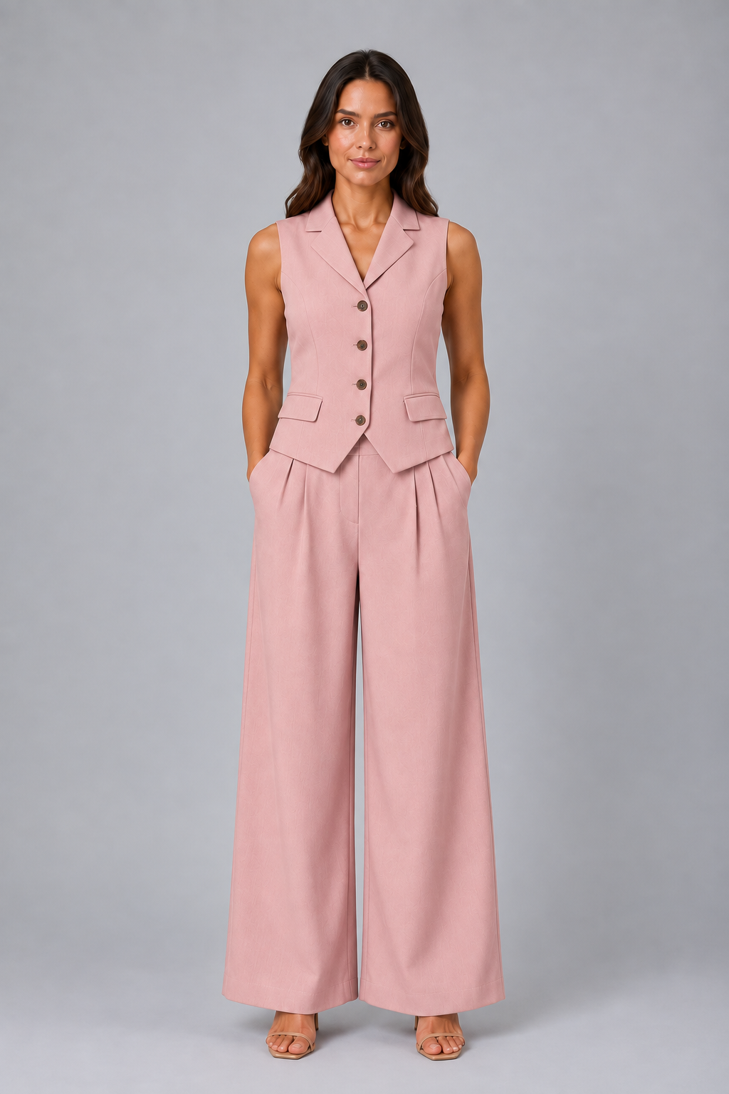 Women's Tailored Waistcoat & Wide Leg Trouser Set – Smart Elegant Co-Ord