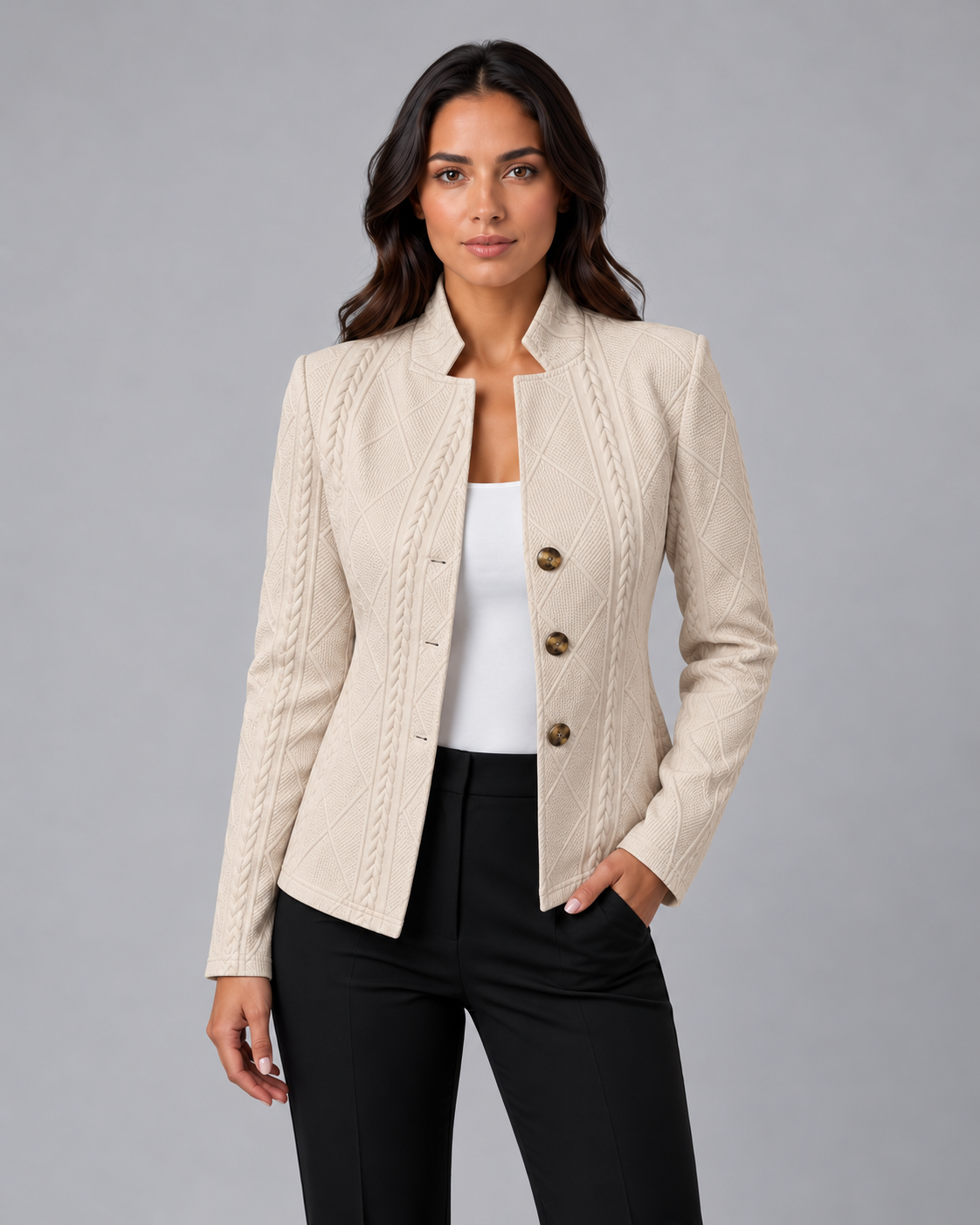 Montarello Women's Textured Collarless Tailored Blazer