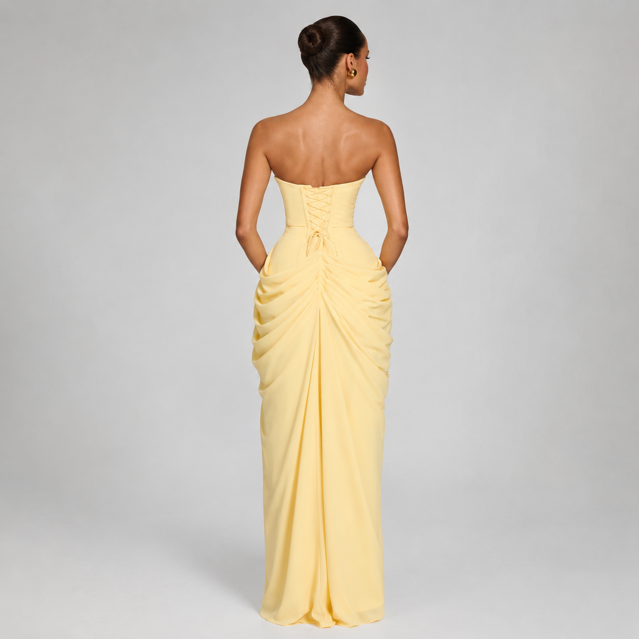 Montarello Women's Strapless Ruched Maxi Wedding Guest Dress