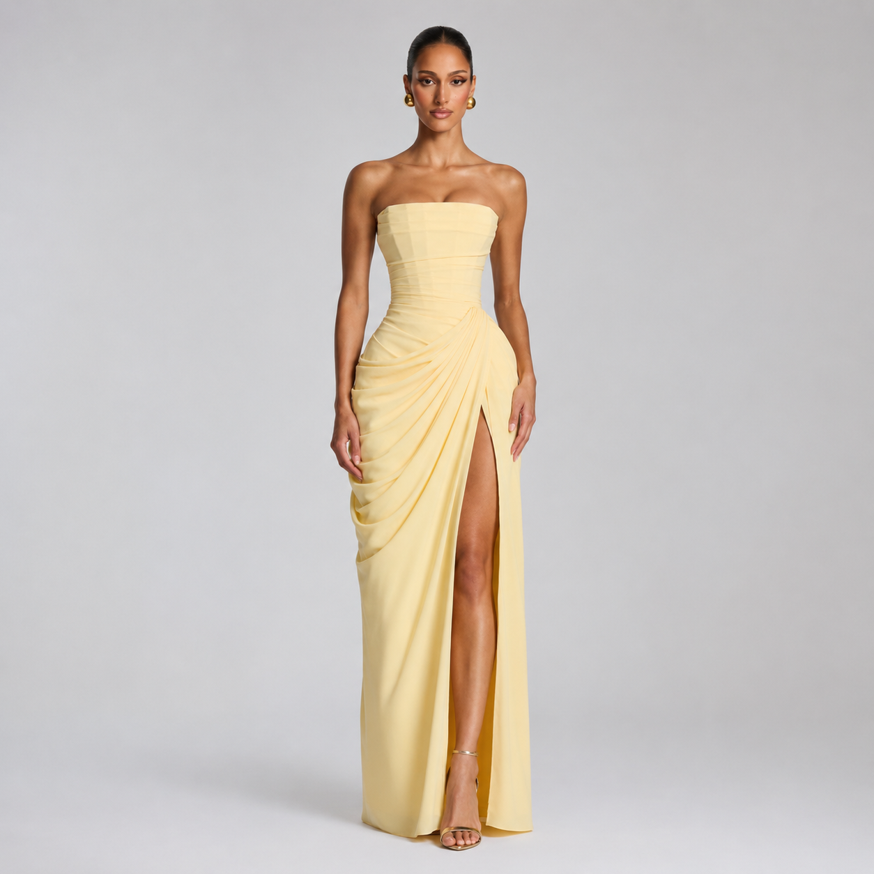 Montarello Women's Strapless Ruched Maxi Wedding Guest Dress