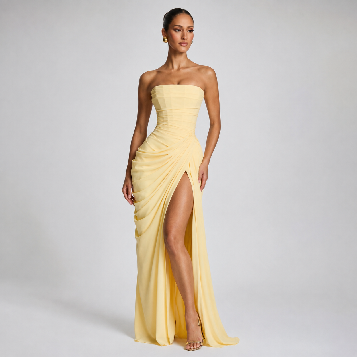 Montarello Women's Strapless Ruched Maxi Wedding Guest Dress