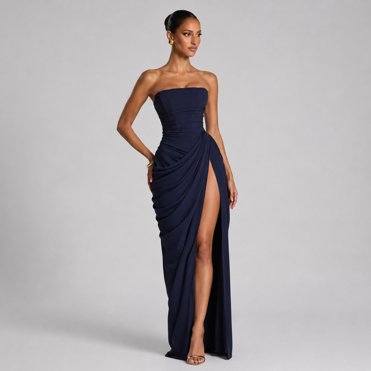 Montarello Women's Strapless Ruched Maxi Wedding Guest Dress
