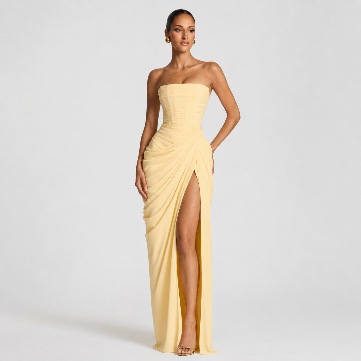 Montarello Women's Strapless Ruched Maxi Wedding Guest Dress