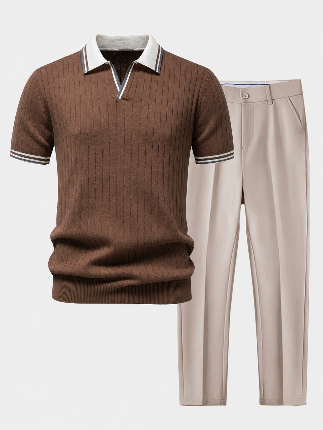 Montarello Men's Ribbed-Knit Polo & Tapered Trousers Smart Co-Ord Set