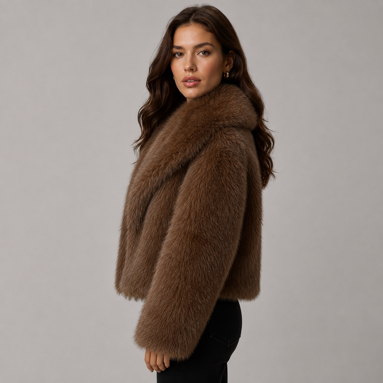 Montarello Women's Faux Fur Jacket Loose Fit Plush Lined