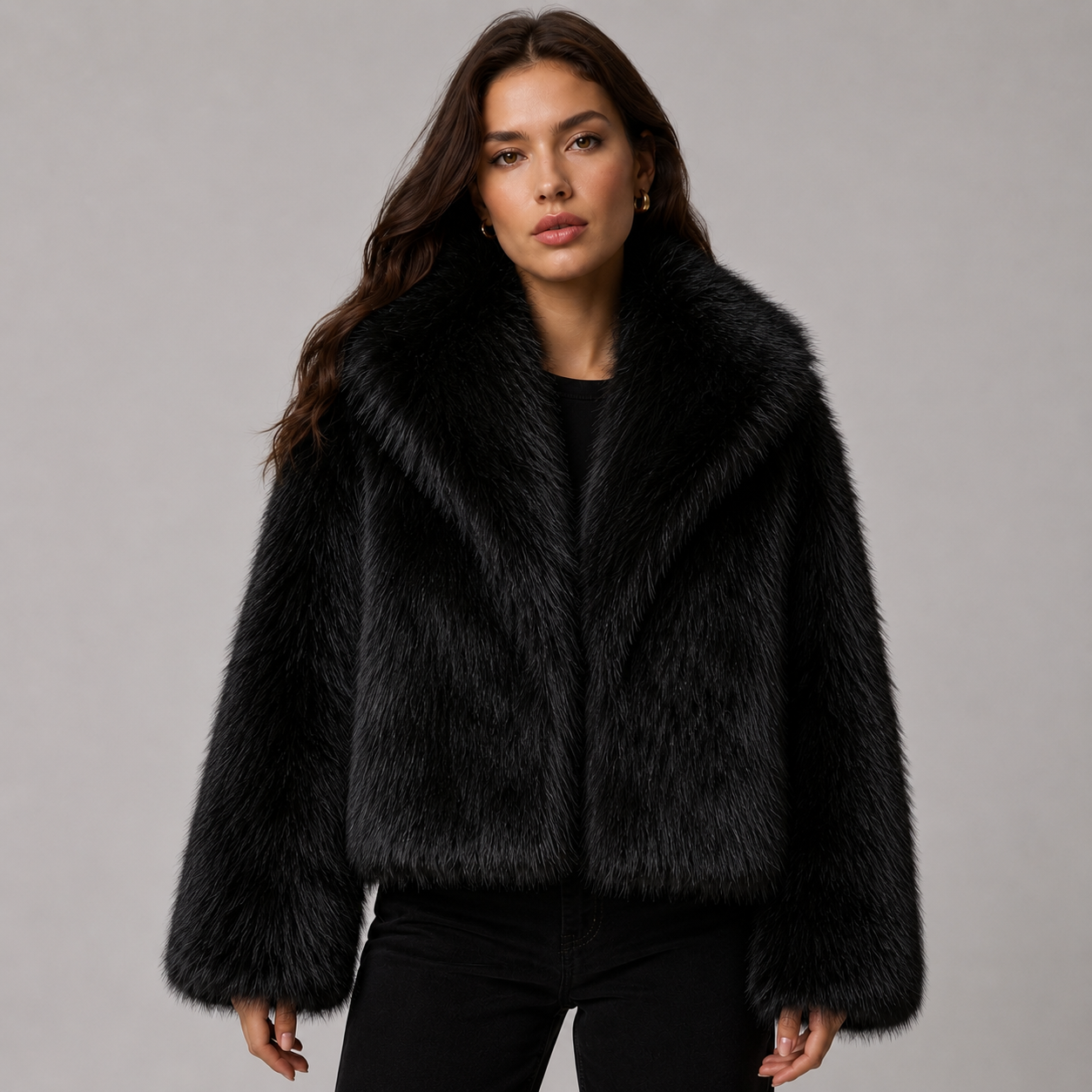 Montarello Women's Faux Fur Jacket Loose Fit Plush Lined