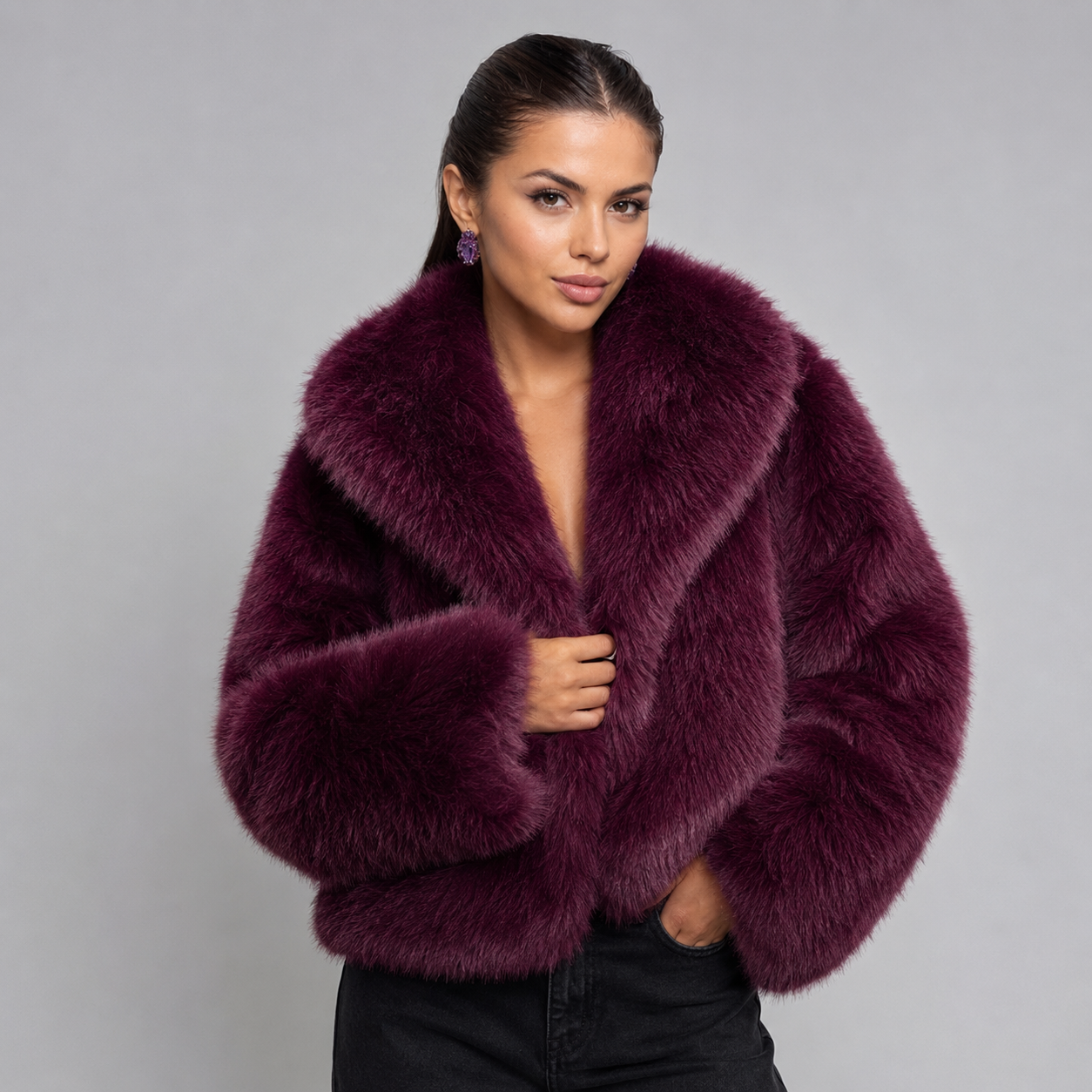 Montarello Women's Faux Fur Jacket Loose Fit Plush Lined
