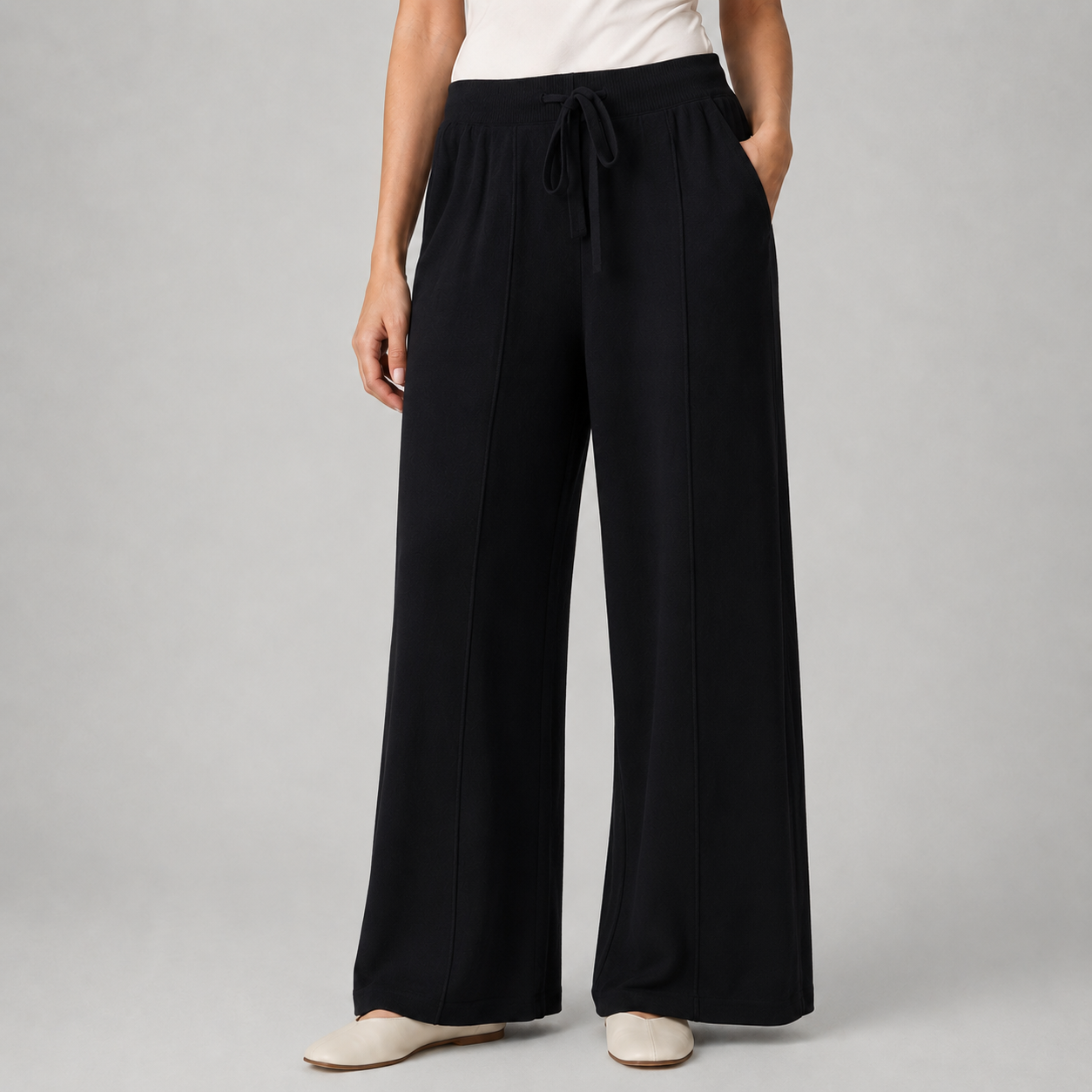 Montarello Women's Knitted Trousers Wide Leg Drawstring