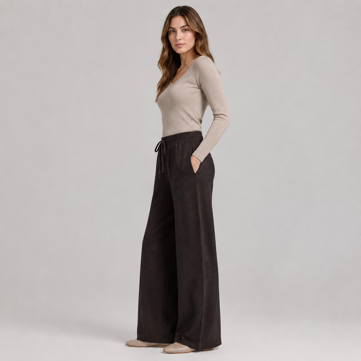 Montarello Women's Knitted Trousers Wide Leg Drawstring