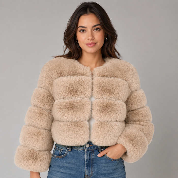 Montarello Women's Faux Fur Jacket Cropped Fluffy