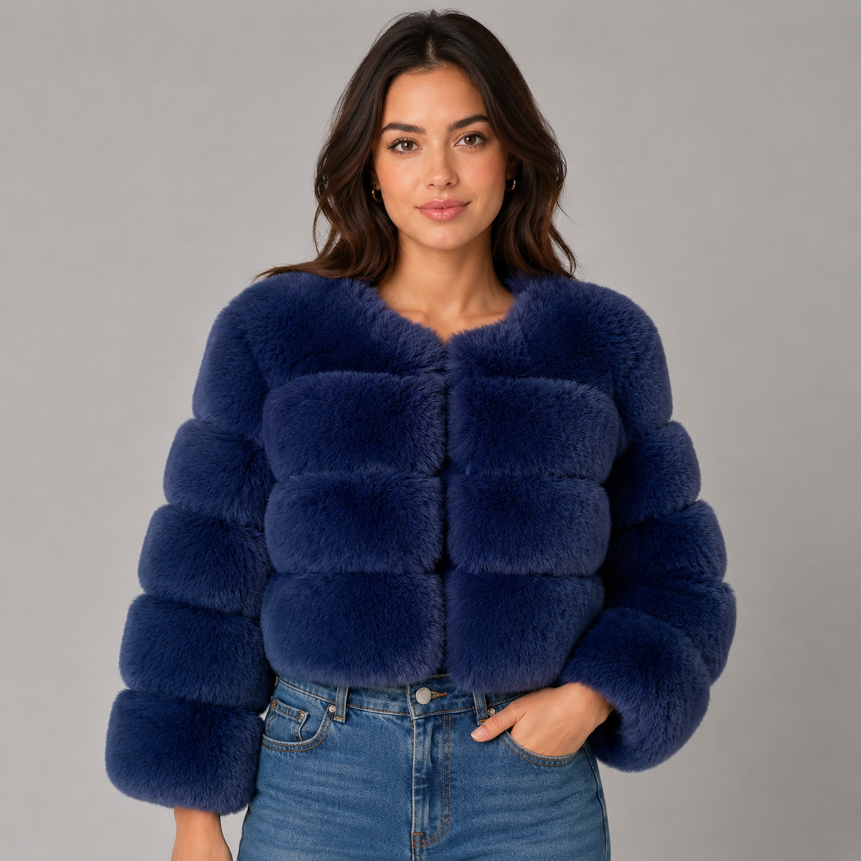 Montarello Women's Faux Fur Jacket Cropped Fluffy
