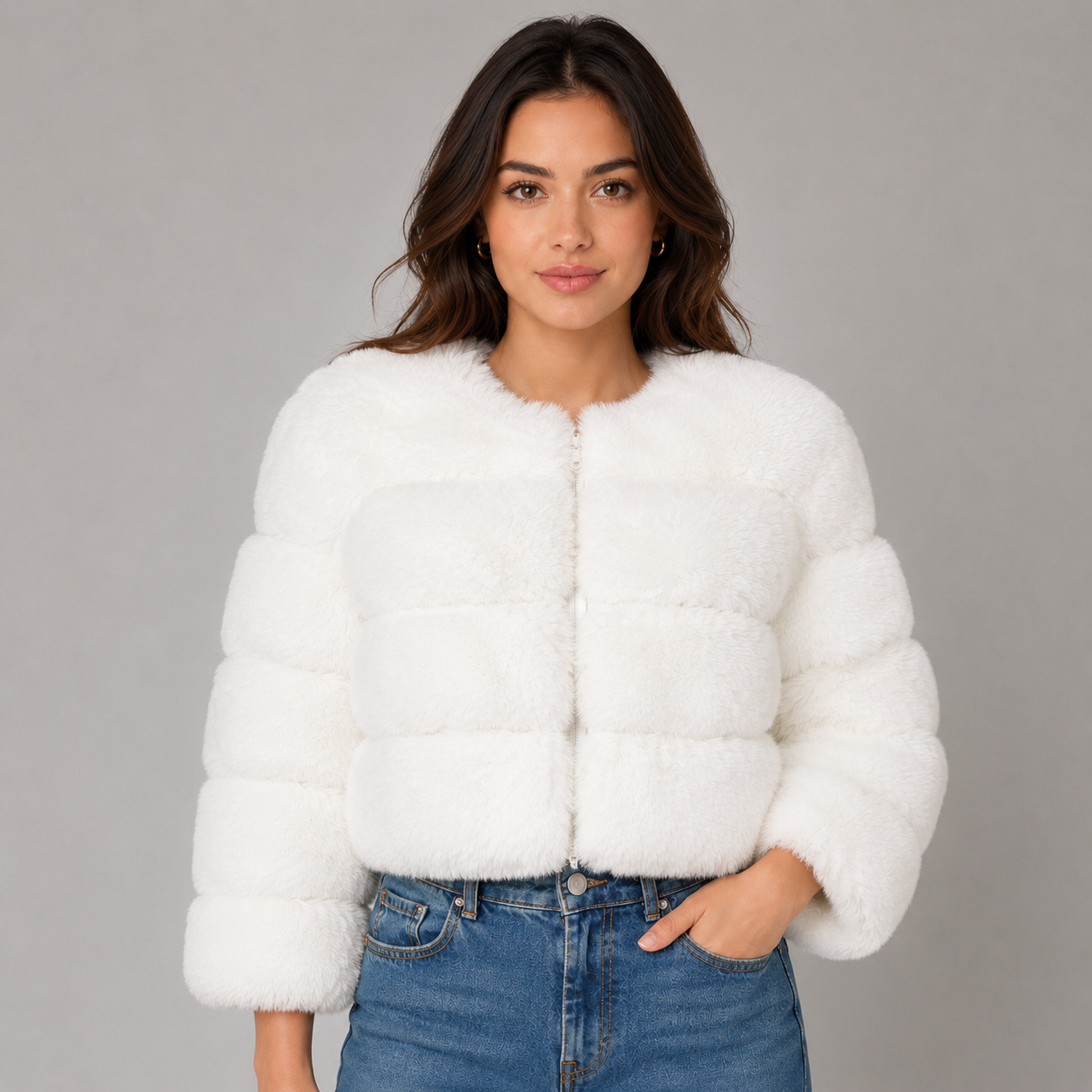Montarello Women's Faux Fur Jacket Cropped Fluffy