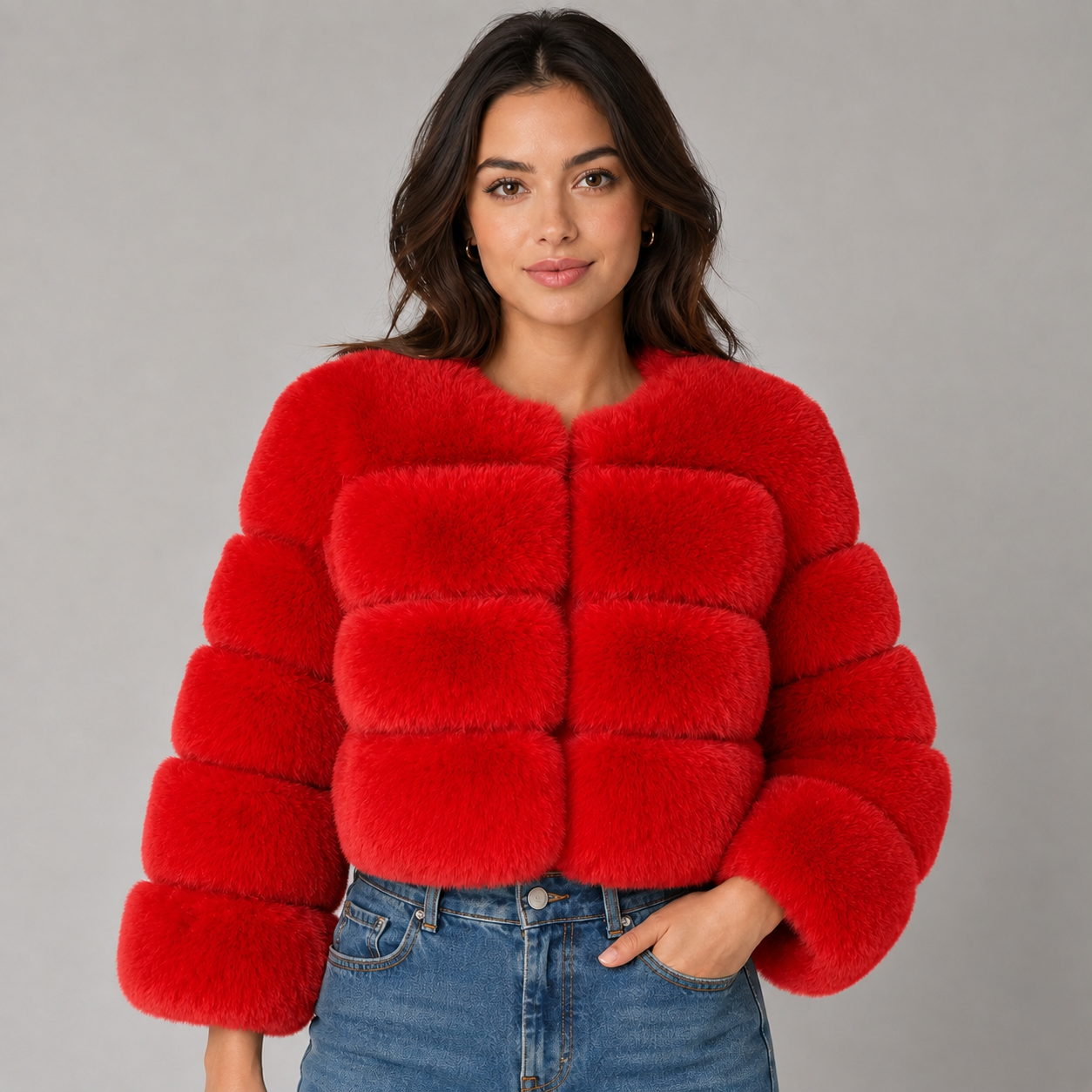 Montarello Women's Faux Fur Jacket Cropped Fluffy