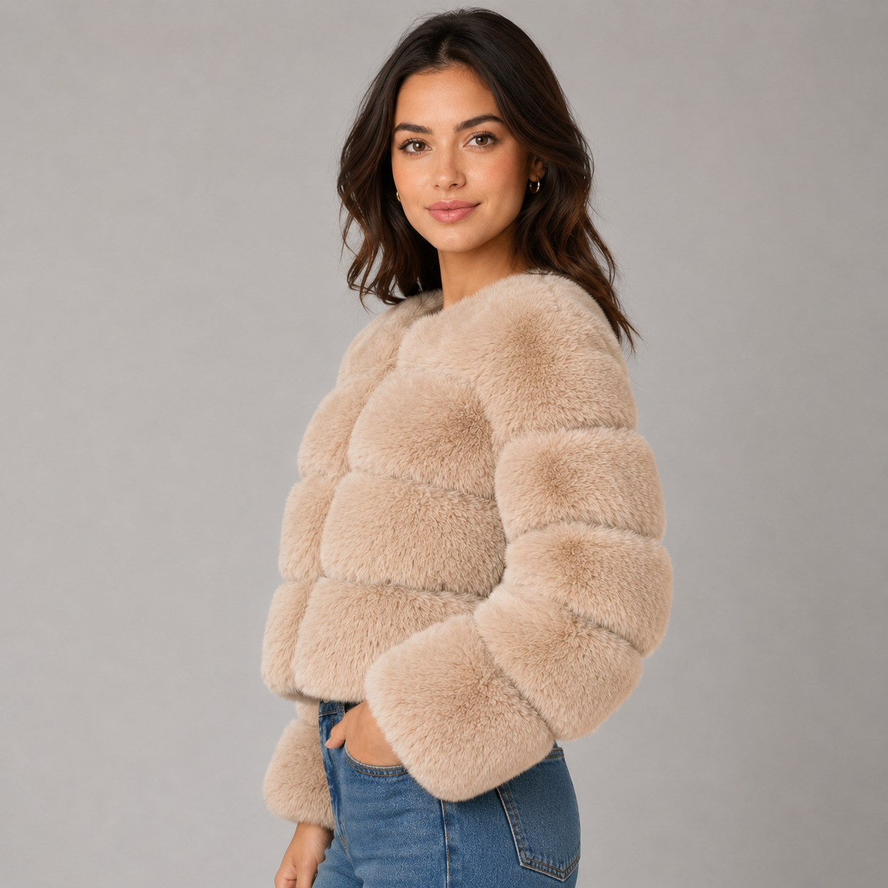 Montarello Women's Faux Fur Jacket Cropped Fluffy