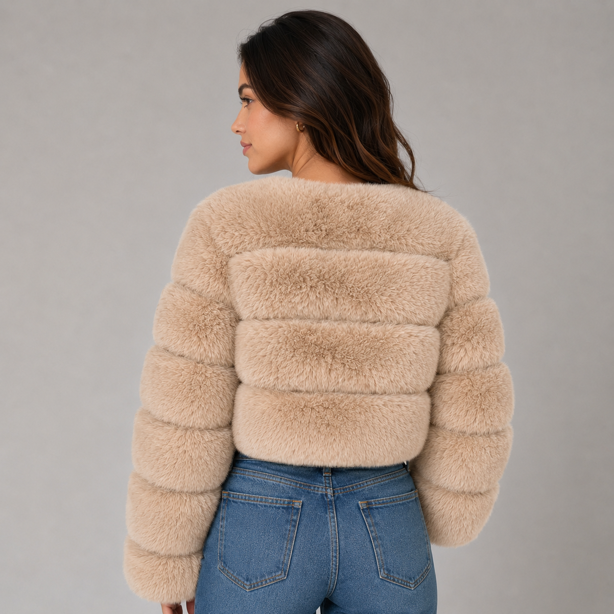 Montarello Women's Faux Fur Jacket Cropped Fluffy