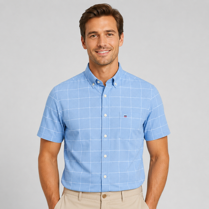 Montarello Men's Oxford Cotton Short-Sleeve Summer Shirt