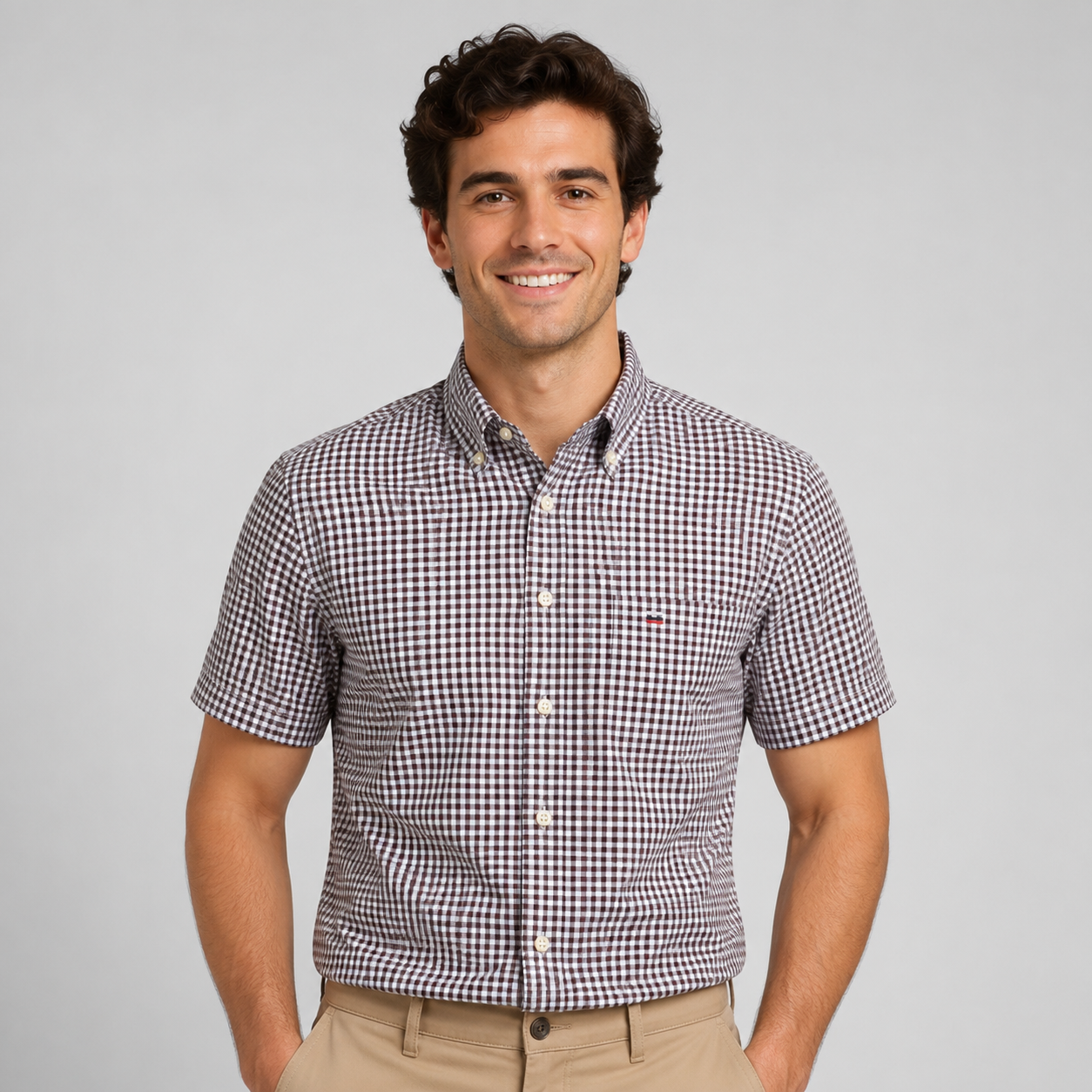 Montarello Men's Oxford Cotton Short-Sleeve Summer Shirt