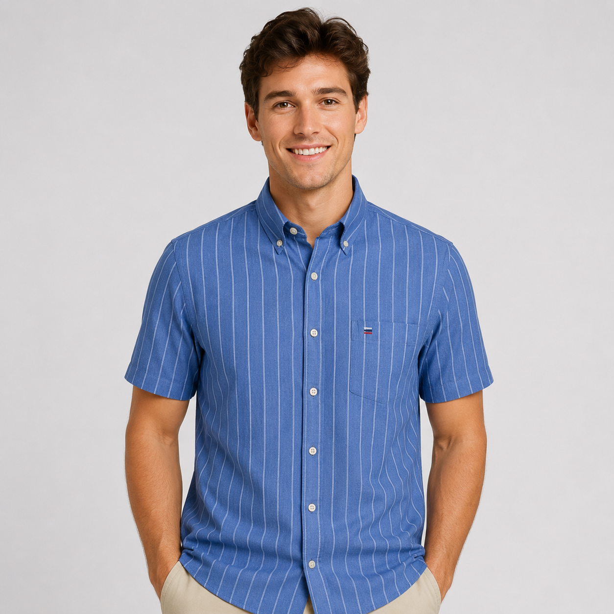 Montarello Men's Oxford Cotton Short-Sleeve Summer Shirt