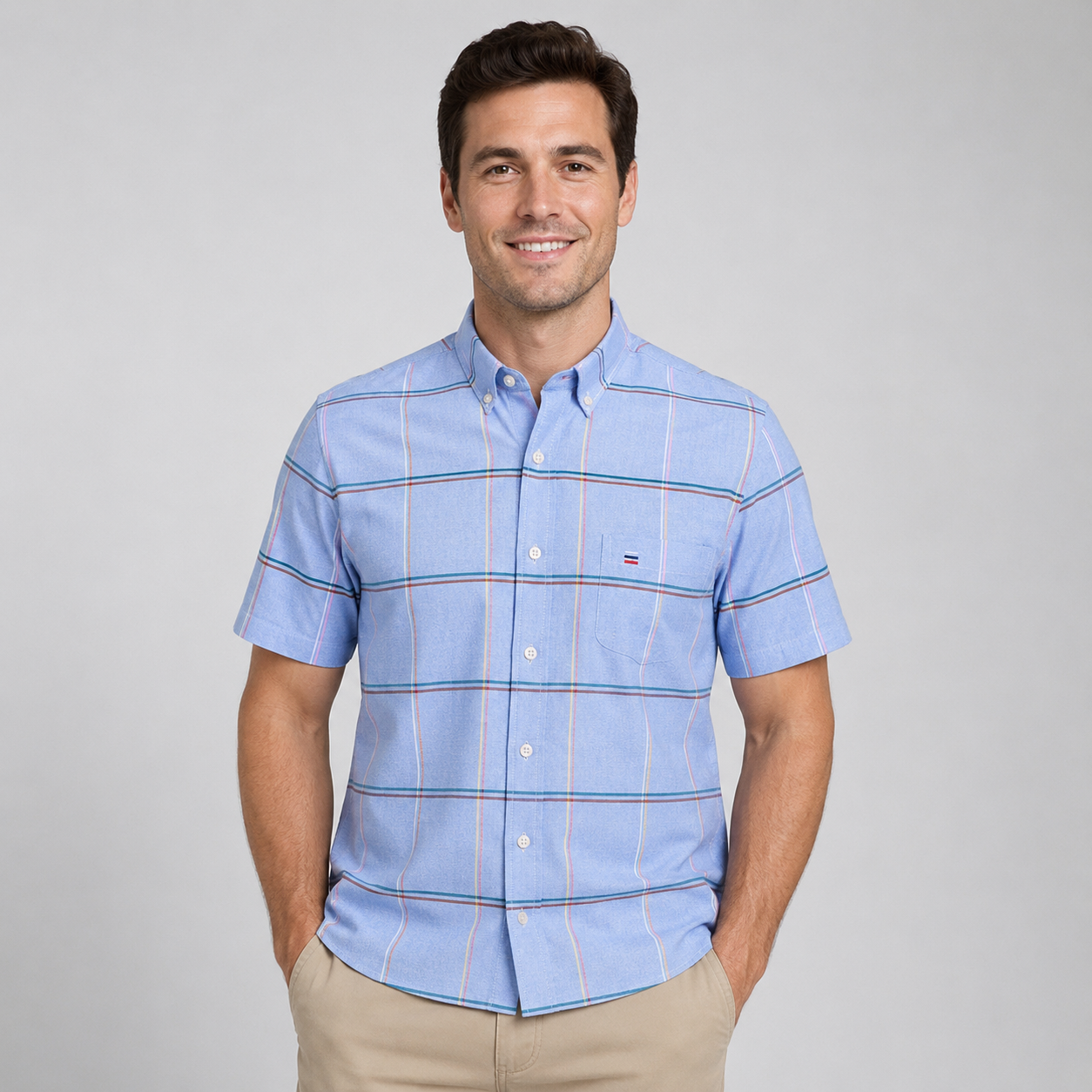 Montarello Men's Oxford Cotton Short-Sleeve Summer Shirt