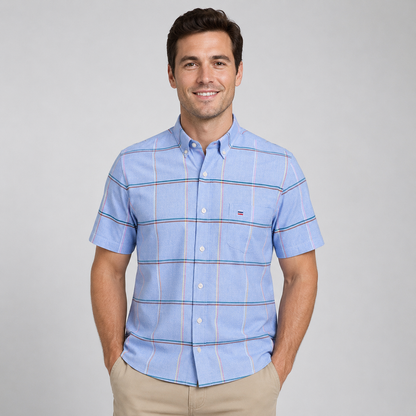 Montarello Men's Oxford Cotton Short-Sleeve Summer Shirt