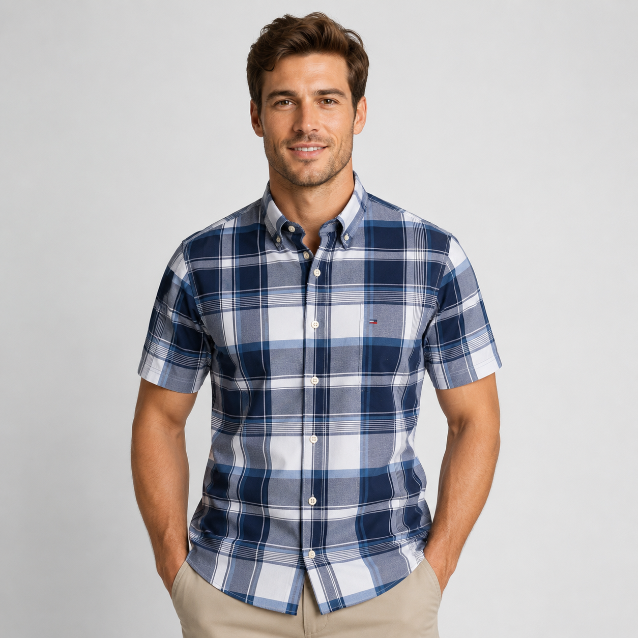 Montarello Men's Oxford Cotton Short-Sleeve Summer Shirt