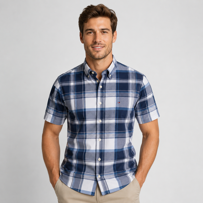 Montarello Men's Oxford Cotton Short-Sleeve Summer Shirt