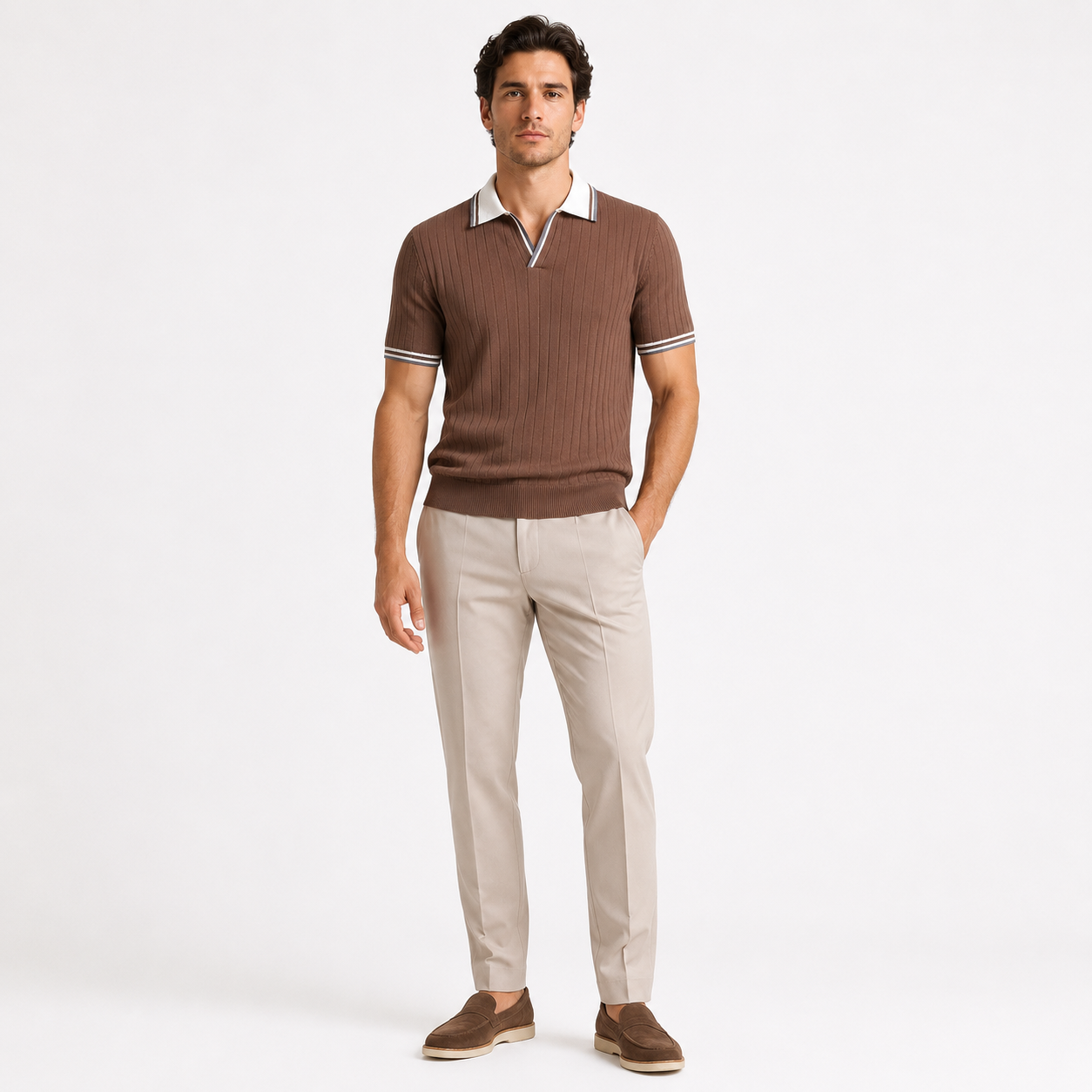 Montarello Men's Ribbed-Knit Polo & Tapered Trousers Smart Co-Ord Set