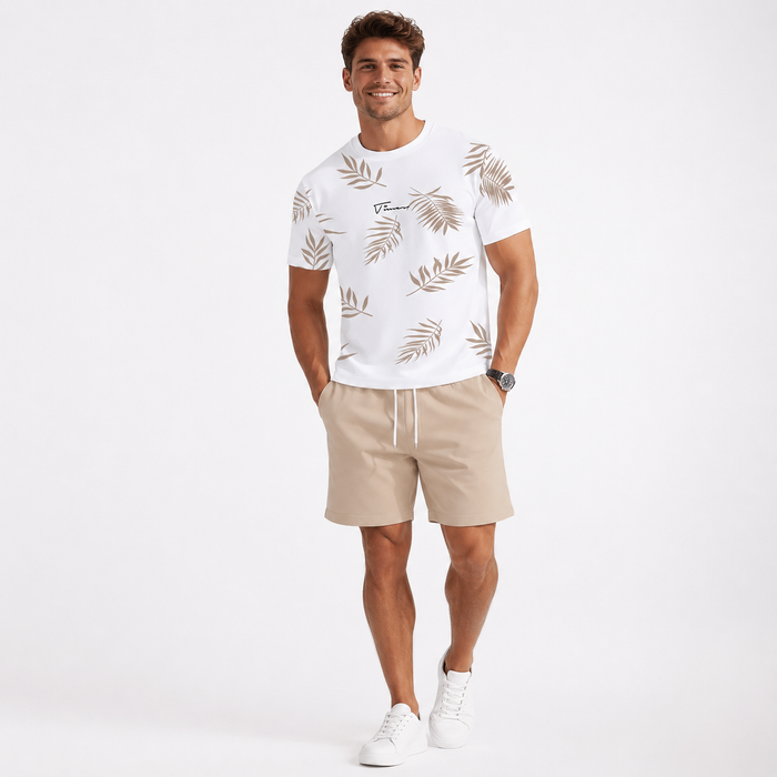 Montarello Men's Palm Print T-Shirt & Shorts Co-ord Set