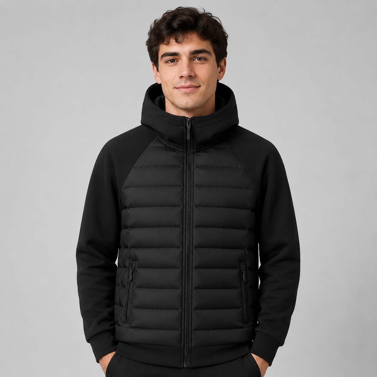 Montarello Men's Hooded Down Jacket with Quilted Panels