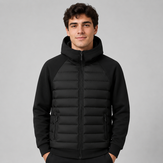 Montarello Men's Hooded Down Jacket with Quilted Panels