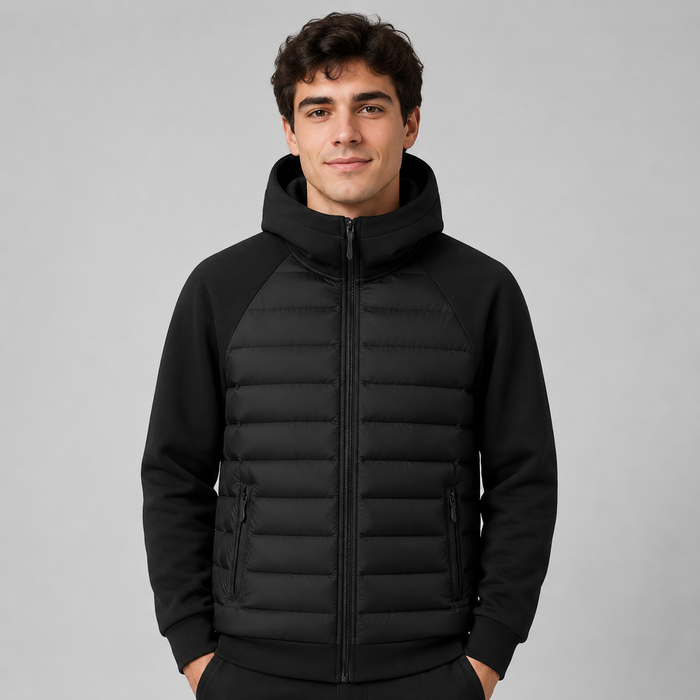 Montarello Men's Hooded Down Jacket with Quilted Panels