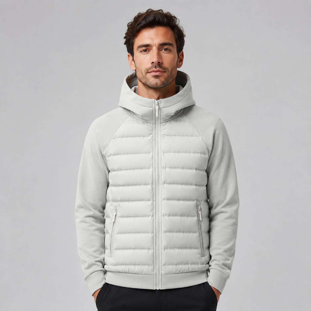 Montarello Men's Hooded Down Jacket with Quilted Panels
