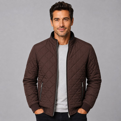 Montarello Men's Diamond Quilted Zip-Up Jacket with Stand Collar