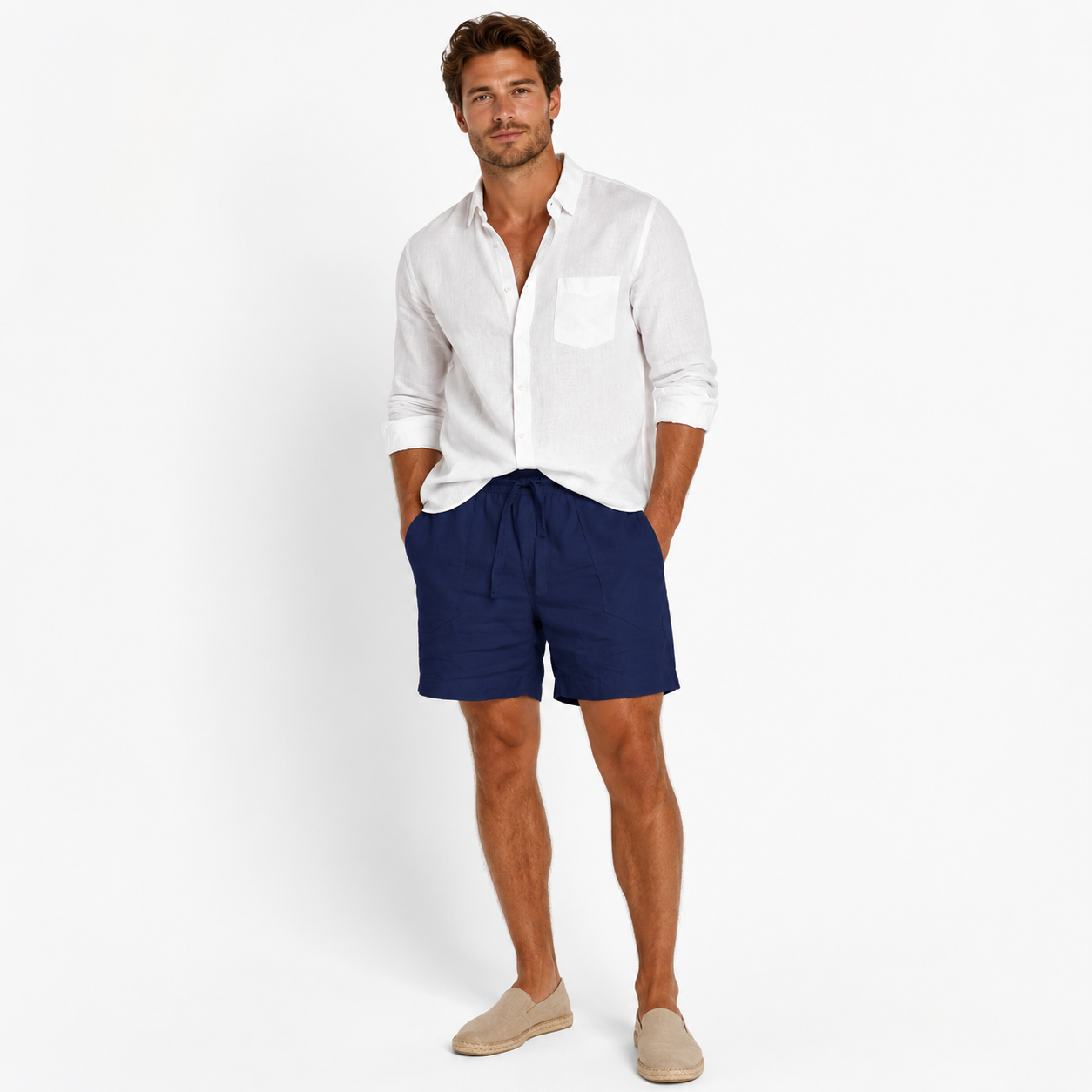 Montarello Men's Linen-Look Drawstring Casual Shorts 2-Pack