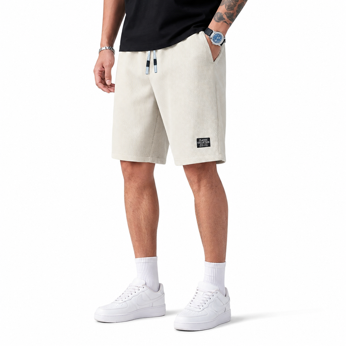 Montarello Men's Textured Drawstring Casual Summer Shorts