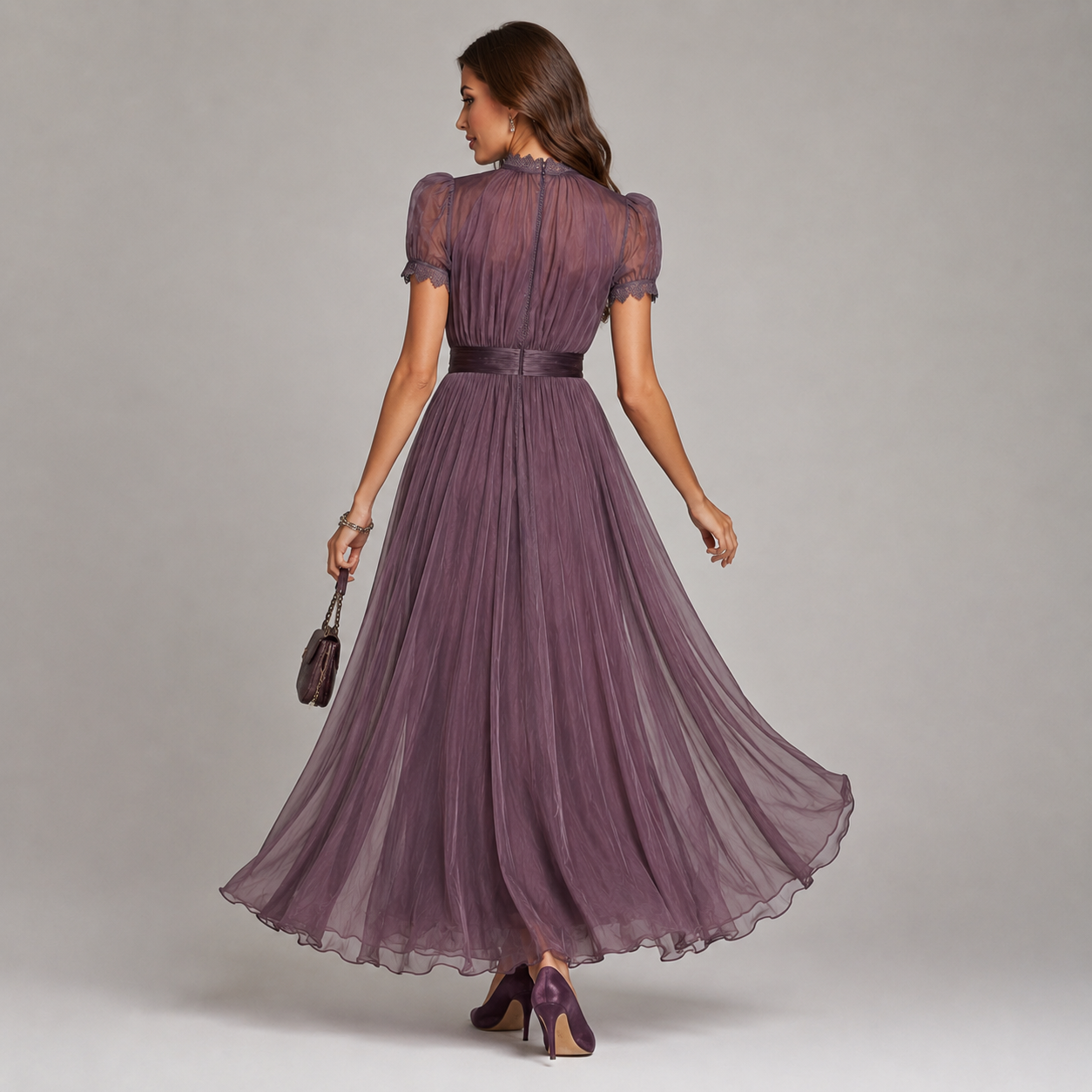 Montarello Women's Lace-Trim Chiffon Occasion Maxi Dress